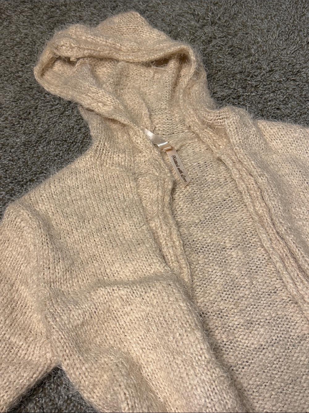 Ashley By 26 International Hooded Open-Front Cardigan in Beige/Cream - Picture 4 of 7